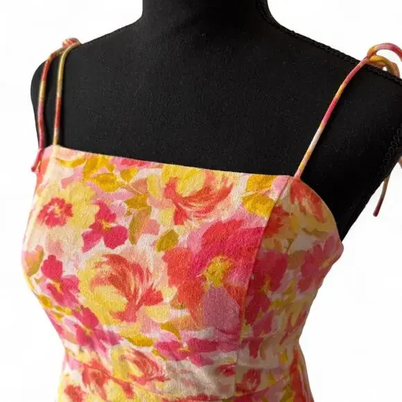 old navy sz XS Cottagecore linen babydoll floral mini dress stappy pockets - Picture 3 of 8